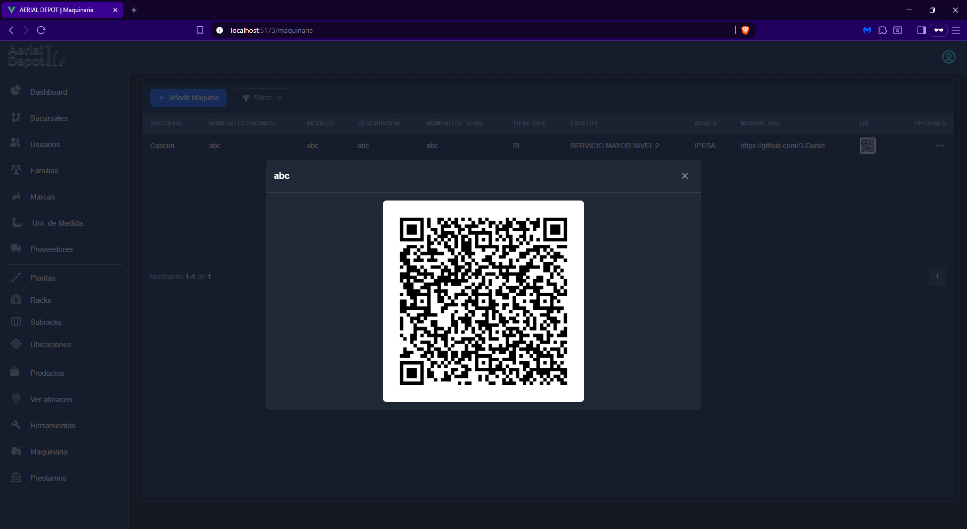 Maquinaria QR aerial depot